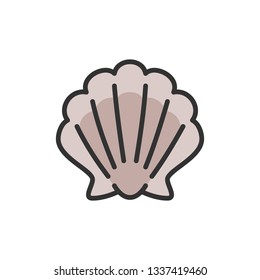Vector shell, seashell flat color line icon.