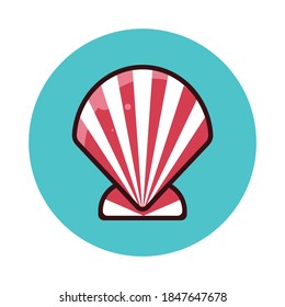 vector shells in red and white. with green background.