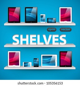 vector shelves with devices - great design elements for your application or website