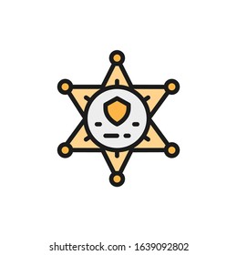 Vector Sheriff Star Badge, Police Flat Color Line Icon.