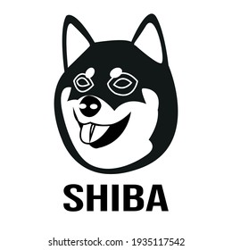 vector Shiba dog breed head in black and white style illustration