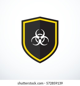 Vector shield with biohazard symbol. Virus protection icon