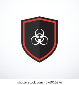 Vector shield with biohazard symbol. Virus protection icon