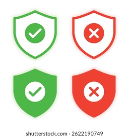 Vector Shield With Check And Cross Icon Set