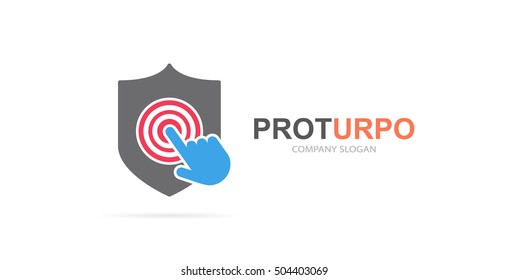 Vector shield and click logo combination. Security and cursor symbol or icon. Unique protect and defense logotype design template.