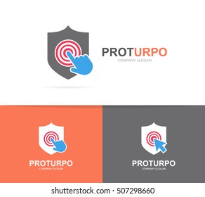 Vector shield and click logo combination. Security and cursor symbol or icon. Unique protect and defense logotype design template.