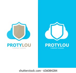 Vector of shield and cloud logo combination. Security and storage logotype design template.