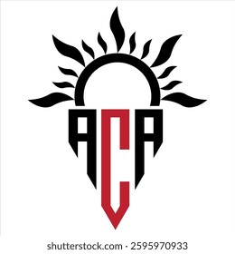 Vector shield emblem ACA Logo with abstract fire design elements