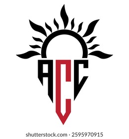 Vector shield emblem ACC Logo with abstract fire design elements
