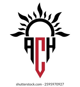 Vector shield emblem ACH Logo with abstract fire design elements