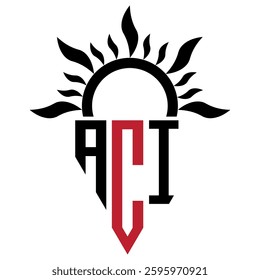 Vector shield emblem ACI Logo with abstract fire design elements