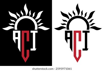 Vector shield emblem ACI Logo with abstract fire design elements
