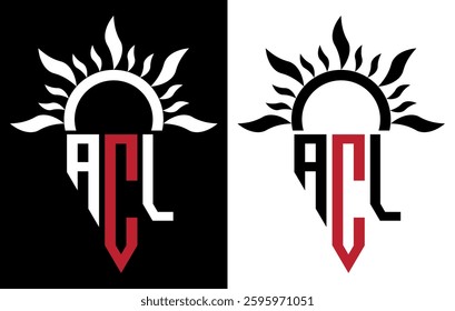 Vector shield emblem ACL Logo with abstract fire design elements