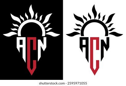 Vector shield emblem ACN Logo with abstract fire design elements