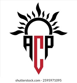 Vector shield emblem ACP Logo with abstract fire design elements