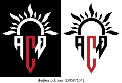 Vector shield emblem ACQ Logo with abstract fire design elements