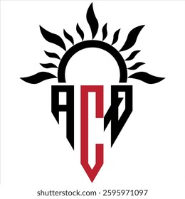 Vector shield emblem ACQ Logo with abstract fire design elements