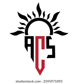 Vector shield emblem ACS Logo with abstract fire design elements