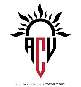 Vector shield emblem ACV Logo with abstract fire design elements