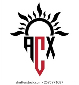 Vector shield emblem ACX Logo with abstract fire design elements