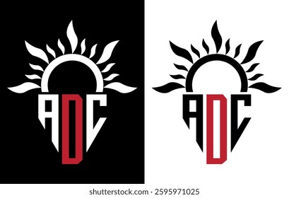 Vector shield emblem ADC Logo with abstract fire design elements