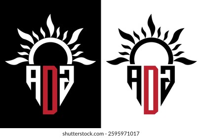 Vector shield emblem ADG Logo with abstract fire design elements