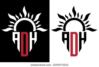 Vector shield emblem ADH Logo with abstract fire design elements