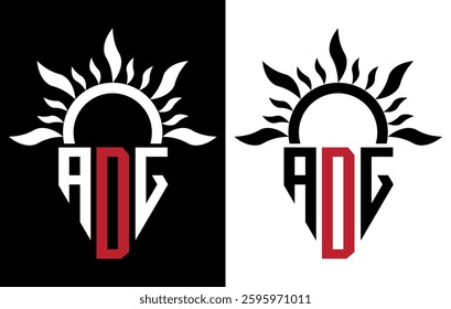 Vector shield emblem ADJ Logo with abstract fire design elements