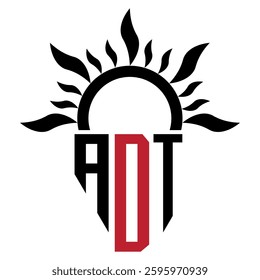 Vector shield emblem ADT Logo with abstract fire design elements