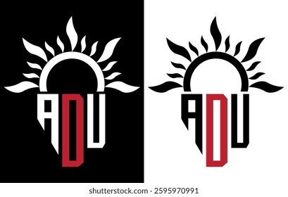 Vector shield emblem ADU Logo with abstract fire design elements