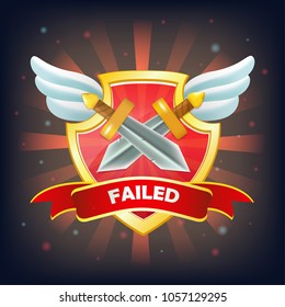 Vector shield with failed banner and swords, and wings. Perfect for games or other design works