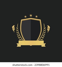 escudo vectorial con correa de laurel dorado y diseño de fondo negro
