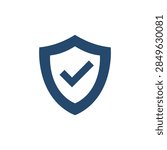 Vector shield icon with check mark symbol for security and protection