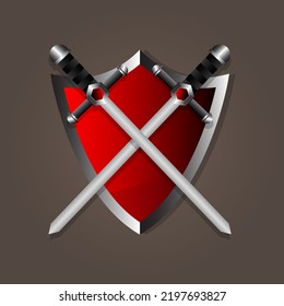 Icono del escudo vectorial. Diseño colorido mejor icono del vector protector. Concepción de icono de espada con icono de escudo