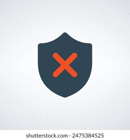 Vector shield icon with cross x symbol. Security vector icon. Protection icon. Shield vector icon. Safety system.