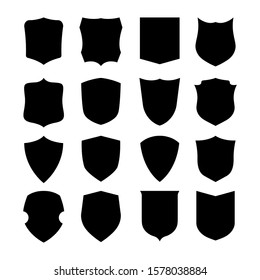 Vector Shield icon. Heraldic shields, security black labels. Knight award, medieval royal vintage badges isolated vector. Protect shape arms silhouette elements set.