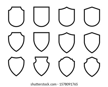 Vector Shield icon. Heraldic shields, security black labels. Knight award, medieval royal vintage badges isolated vector. Protect shape arms silhouette elements set.