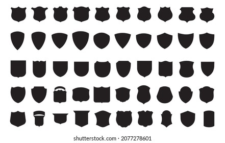 Vector Shield Icon. Heraldic Shields. Security Black Labels. Knight Award Signs. Medieval Royal Vintage Sign. Protect Shape Arms Silhouette Set. Beer Label Shape. 