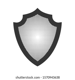 Vector Shield icon isolated. Black Shield icon. Dotted Shield in pop art design.