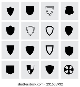 Vector shield icon set on grey background