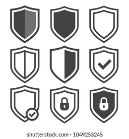 Vector shield icon set. Security icons, protection sign, shield vector collection, reliability logos. Web buttons on transparent background.