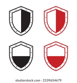 Conjunto de Ícones de Blindagem de Vetor. Símbolo de Escudo Vermelho e Preto