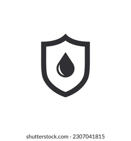 Vector shield icon. Water Resistant. Waterproof icon. Security vector icon. Protection icon. Save water. Oil safety. Shield sign. Rain protection. Pollution protection. Water drop. Dripping liquid.