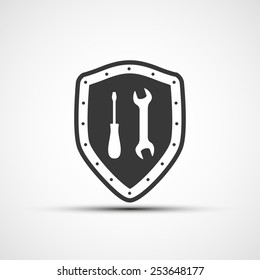 Vector shield icon with wrench and screwdriver