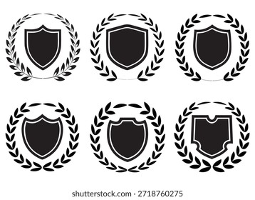 Escudo de Vector colección de corona de laurel Emblema heráldico Icono de conjunto de diseño de logro.
