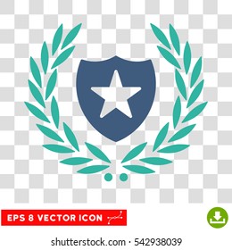 Vector Shield Laurel Wreath EPS vector pictogram. Illustration style is flat iconic bicolor cobalt and cyan symbol on a transparent background.