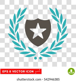 Vector Shield Laurel Wreath EPS vector pictograph. Illustration style is flat iconic bicolor grey and cyan symbol on a transparent background.
