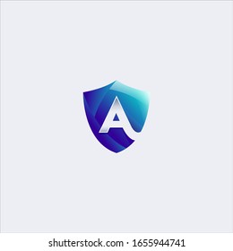 vector shield letter a protect logo design template