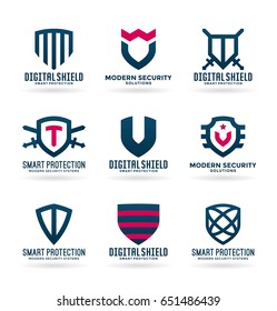 Vector shield logo templates, security and protection symbols