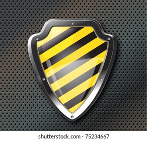 Vector shield on the perforated metal background